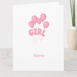 Pink Baby Girl Balloon Celebration - Cute Nursery  カード