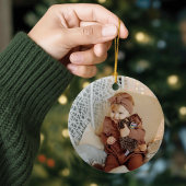 Pink Baby Girl First Christmas Snowflakes Photo セラミックオーナメント