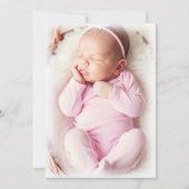 Pink Baby Girl Photo Birth Announcement Card 案内状 (正面)