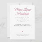 Pink Baby Girl Photo Birth Announcement Card 案内状 (裏面)