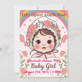 Pink Baby Girl Shower Invitation 招待状