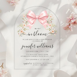 Pink Baby in Bloom Floral Bow Baby Girl Shower アクリル招待状