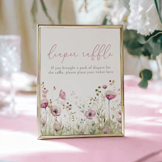 Pink Baby In Bloom Floral Wildflower Diaper Raffle ポスター