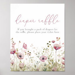 Pink Baby In Bloom Floral Wildflower Diaper Raffle ポスター