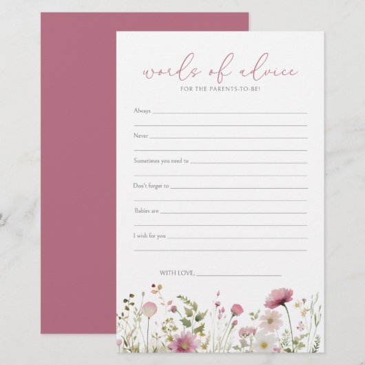 Pink Baby In Bloom Wildflower Baby Advice Card (正面/裏面)