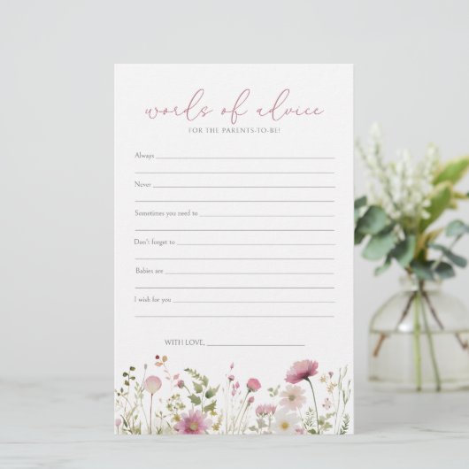 Pink Baby In Bloom Wildflower Baby Advice Card (スタンド正面)