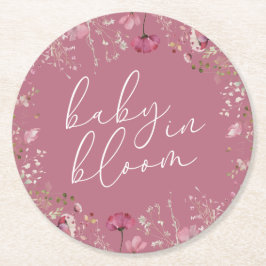 Pink Baby In Bloom Wildflower Baby Shower ラウンドペーパーコースター