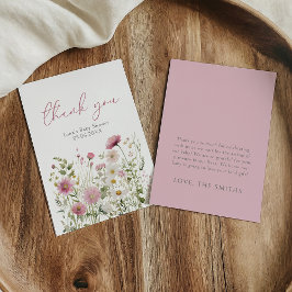 Pink Baby In Bloom Wildflower Baby Shower Flat サンキューカード
