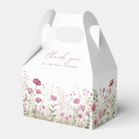 Pink Baby In Bloom Wildflower Baby Shower Gable フェイバーボックス (正面サイド)
