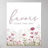 Pink Baby In Bloom Wildflower Shower Favor Sign ポスター (正面)