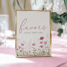 Pink Baby In Bloom Wildflower Shower Favor Sign ポスター