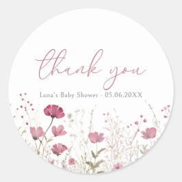 Pink Baby In Bloom Wildflower Shower Favor Sticker ラウンドシール