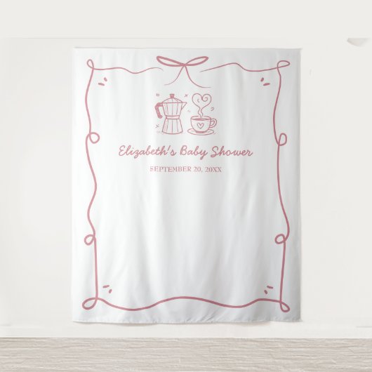 Pink Baby Is Brewing Coffee Baby Shower タペストリー (正面)