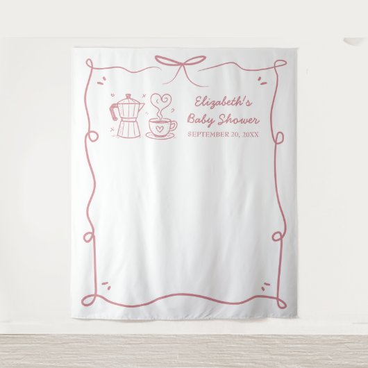 Pink Baby Is Brewing Coffee Baby Shower タペストリー (正面)