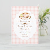 Pink Baby Is Brewing Coffee Baby Shower Invite 招待状 (スタンド正面)