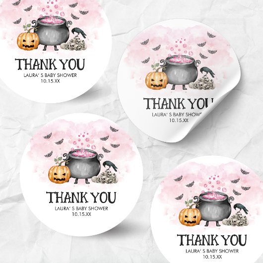Pink Baby is Brewing Halloween Baby Shower ラウンドシール