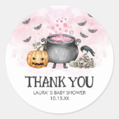 Pink Baby is Brewing Halloween Baby Shower ラウンドシール (正面)