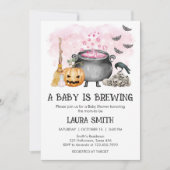 Pink Baby is Brewing Halloween Baby Shower 招待状 (正面)