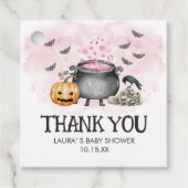 Pink Baby is Brewing Halloween Baby Shower Square フェイバータグ (正面)