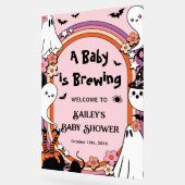 Pink Baby is Brewing Halloween Baby Shower Welcome アクリルサイン (傾斜)