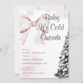 Pink Baby It's Cold Outside Bow Girl Baby Shower 招待状 (正面)