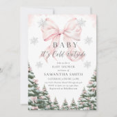 Pink Baby It's Cold Outside Bow Girl Baby Shower 招待状 (正面)