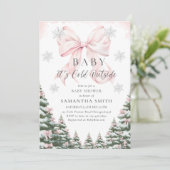 Pink Baby It's Cold Outside Bow Girl Baby Shower 招待状 (スタンド正面)