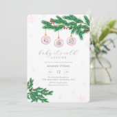 Pink Baby It's Cold Outside Ornaments Baby Shower 招待状 (スタンド正面)