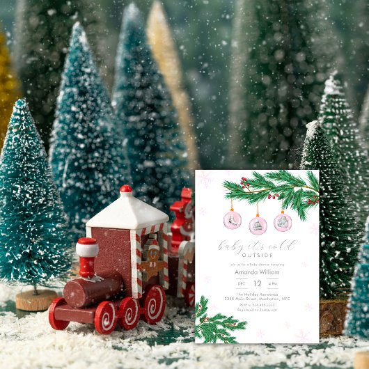 Pink Baby It's Cold Outside Ornaments Baby Shower 招待状