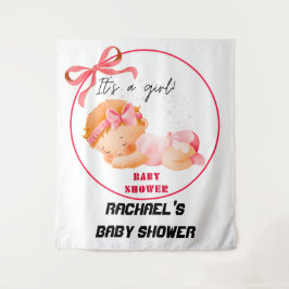 Pink Baby Shower, Baby Girl Party Backdrop タペストリー