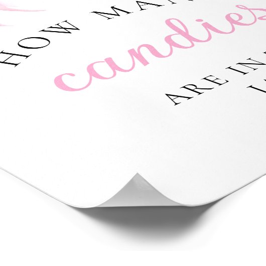 Pink Baby Shower How Many Bows Table Sign ポスター (角)