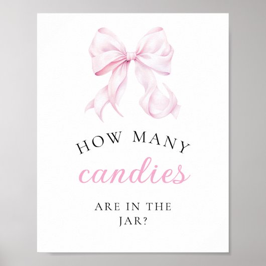Pink Baby Shower How Many Bows Table Sign ポスター (正面)