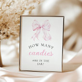 Pink Baby Shower How Many Bows Table Sign ポスター