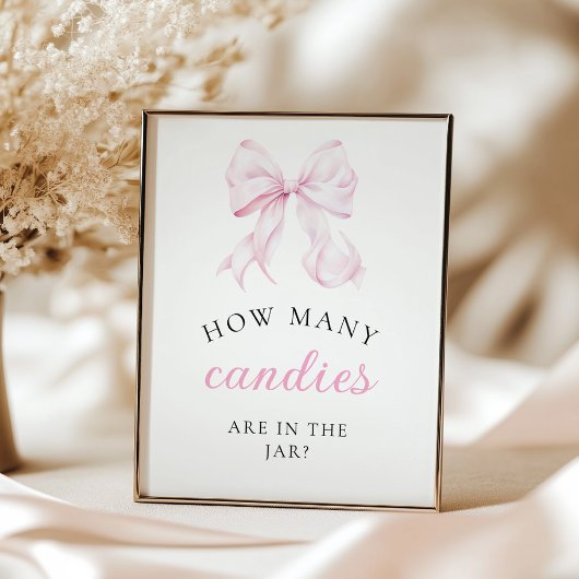 Pink Baby Shower How Many Bows Table Sign ポスター