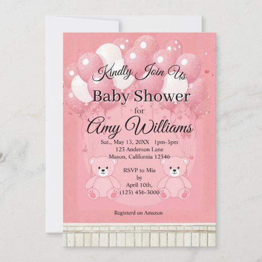 Pink Baby shower Invitation 招待状 (正面)