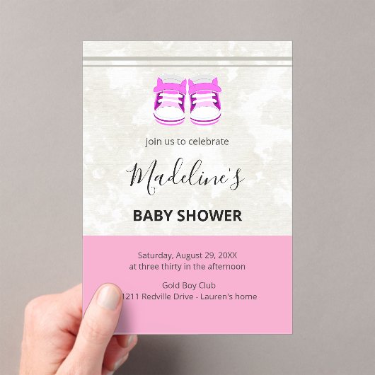 Pink Baby Shower Invitation – Custom Baby Girl アクリル招待状 (インサイチュ (ポータブル))