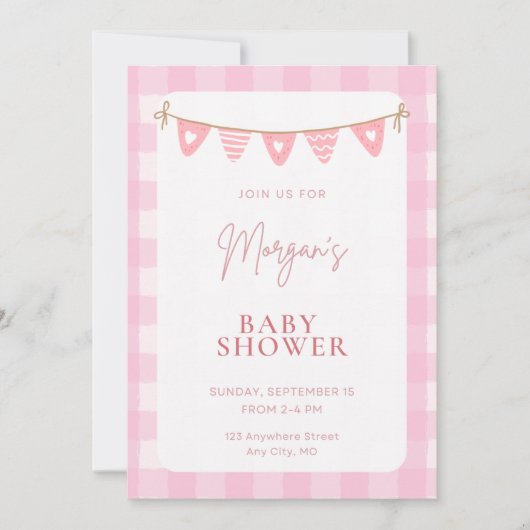 Pink Baby Shower Invitation | Girl Shower Invite 招待状 (正面)