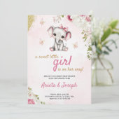 Pink baby shower invitation with a cute elephant 招待状 (スタンド正面)