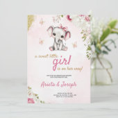 Pink baby shower invitation with a cute elephant  招待状 (スタンド正面)