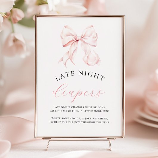 Pink Baby Shower Late Night Diapers Table Sign ポスター