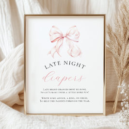 Pink Baby Shower Late Night Diapers Table Sign ポスター