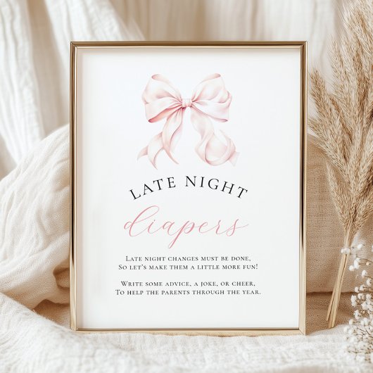 Pink Baby Shower Late Night Diapers Table Sign ポスター