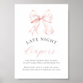 Pink Baby Shower Late Night Diapers Table Sign ポスター (正面)