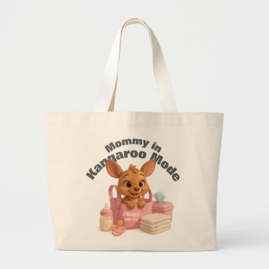 Pink Baby Tote Bag – Custom Name & Deer Design ラージトートバッグ (正面)