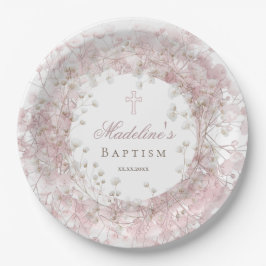 pink baby's breath Baptism ペーパープレート