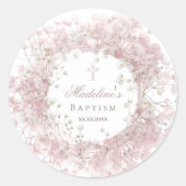 pink baby's breath Baptism ラウンドシール (正面)