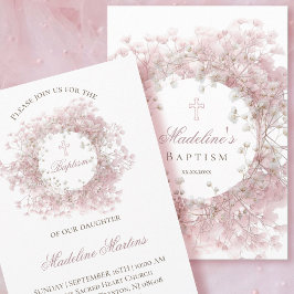 pink baby's breath flowers Baptism 招待状