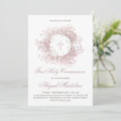 Pink Baby's Breath flowers First Holy Communion 招待状 (スタンド正面)