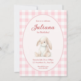 Pink Babys First Birthday Bunny Invitation 招待状