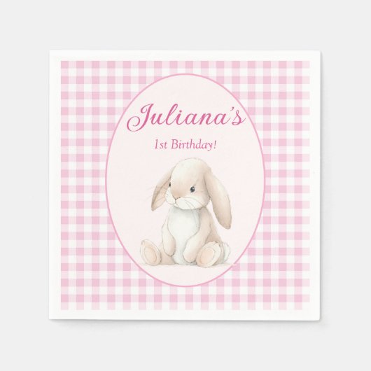 Pink Babys First Birthday Bunny Napkins スタンダードカクテルナプキン (正面)